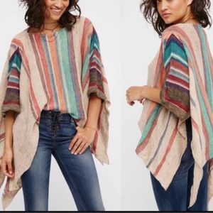 Free People Pullover Poncho Sweater Muliti-Colored